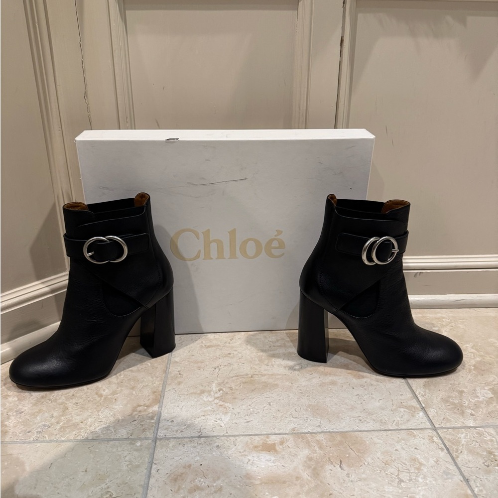 Chloe Black Leather Ankle Boots